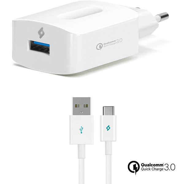 ttec SpeedCharger QC 3.0 Seyahat Şarj Aleti + Type-C Kablo Beyaz - 2SCQC01C