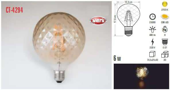 Rustik Led Ampul 6W E27