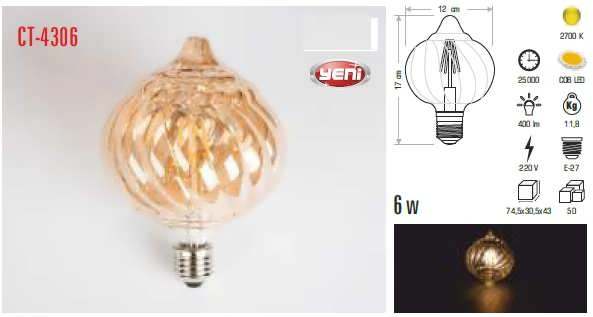Rustik Led Ampul 6W E27