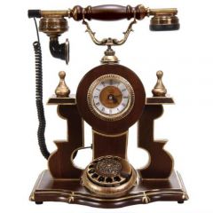 Saatli Ceviz Ahşap Telefon