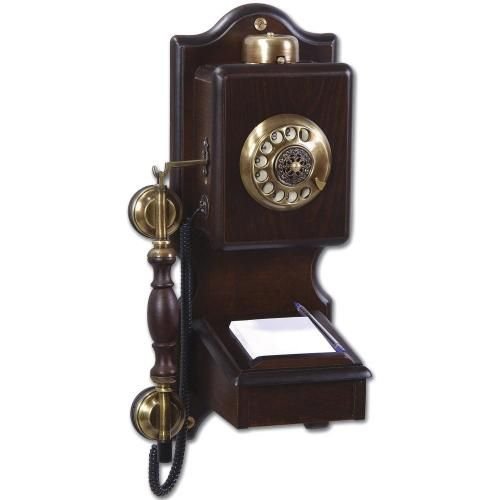 Notluklu Antik Duvar Ahşap Telefon