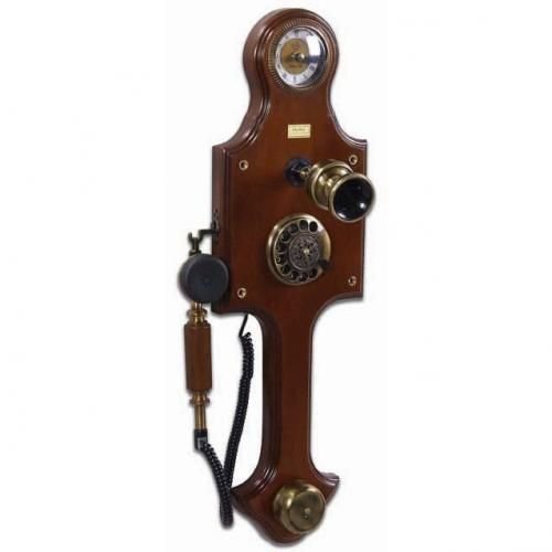 Saatli Antik Duvar Ahşap Telefon