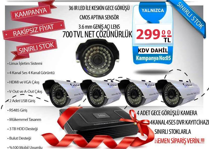4Ad Gece Görüşlü Kamera 1 Adet DVR