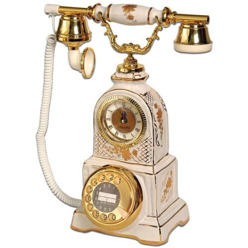 Saatli Beyaz Porselen Telefon