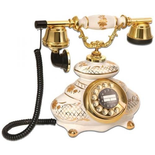 İtalyan Porselen Beyaz Antika Telefon
