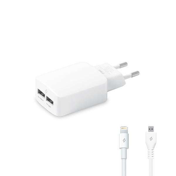 ttec SpeedCharger Duo Seyahat Şarj Aleti Çift USB 3.1A (çift kablo) Beyaz - 2SCS02