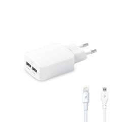 ttec SpeedCharger Duo Seyahat Şarj Aleti Çift USB 3.1A (çift kablo) Beyaz - 2SCS02