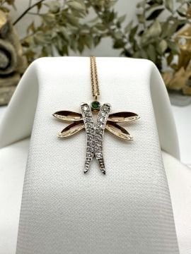 Dragonfly Pırlantalı Zümrüt Kolye