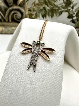 Dragonfly Pırlantalı Zümrüt Kolye