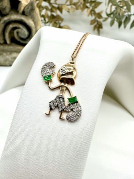 Boxer Pırlantalı Zümrüt Kolye