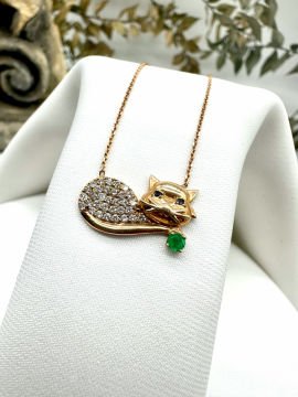 Cat Pırlantalı Zümrüt Kolye