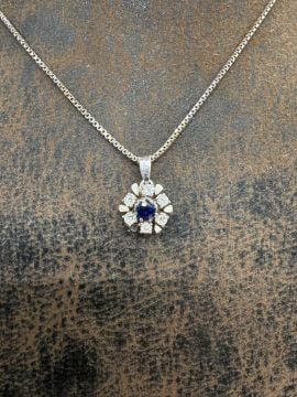 Pırlantalı Safir Kolye