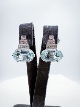 Pırlantalı Aquamarine Küpe