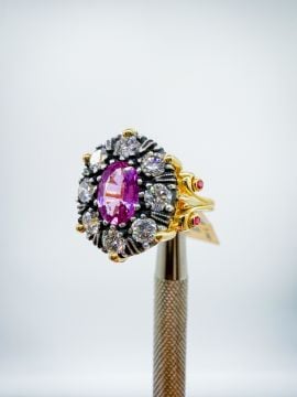 Pırlantalı Pembe Safir Yüzük