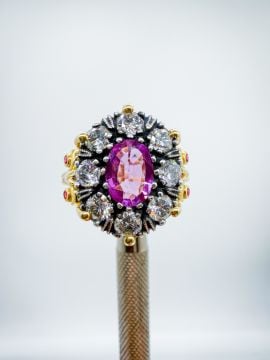 Pırlantalı Pembe Safir Yüzük