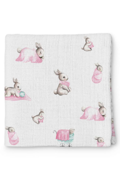 Bébé Lapin Rose Muslin Baby Blanket 120x120 cm