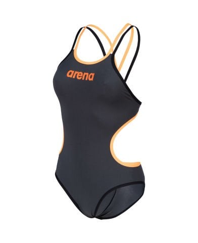 W ARENA ONE DOUBLE CROSS BACK KADIN YÜZÜCÜ MAYOSU / ASPHALT-BLACK-FLUO ORANGE