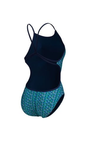 WOMEN'S ARENA STARFISHSWIMSUIT LACE BACK /  NAVY-TURQUOISE MULTI