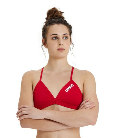 WOMEN'S TEAM SWIM TOP TIE BACK SOLID/RED