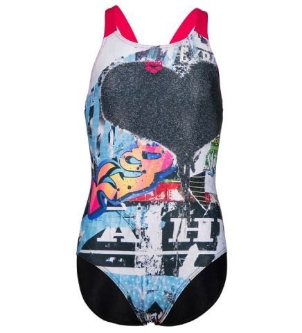 GIRL'S SWIMSUIT V BACK PLACEMENT KIZ ÇOCUK YÜZÜCÜ MAYOSU/BLACK-FREAK ROSE