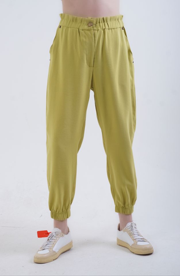 Fıstık Yeşil Bel Ve Paça Lastikli Pantolon
