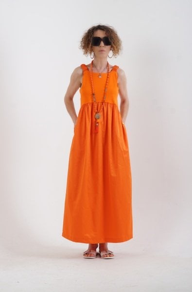 Oranj Lastikli Askılı  Elbise