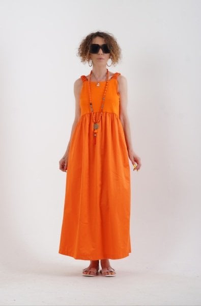 Oranj Lastikli Askılı  Elbise