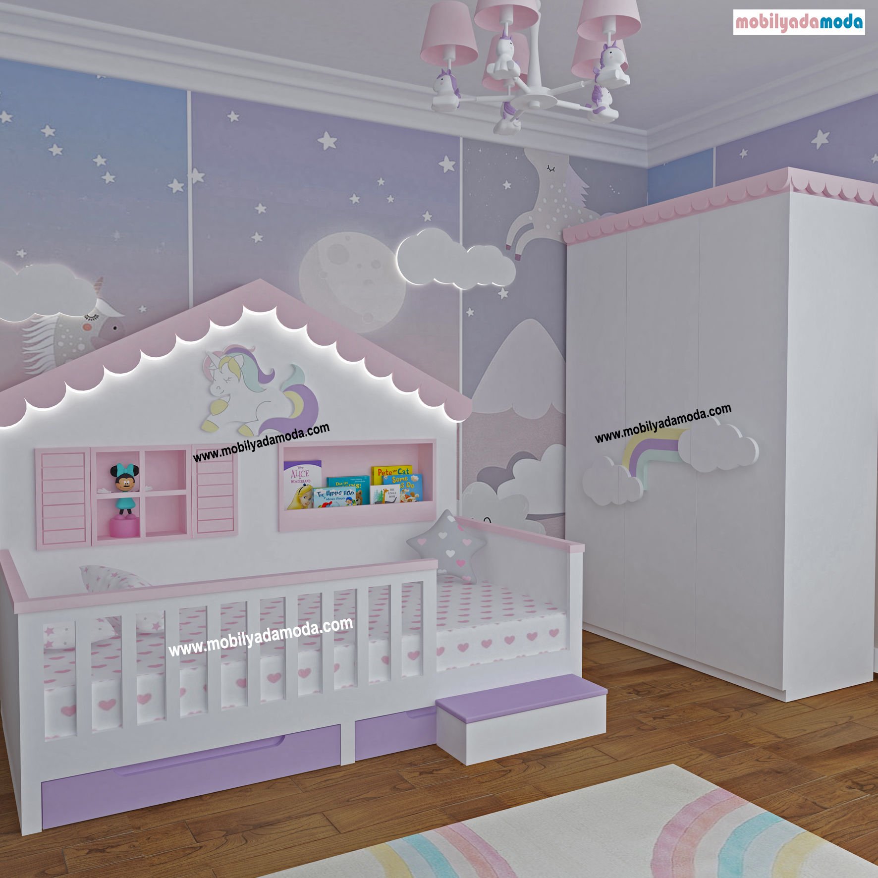 En Kullanışlı Montessori Çocuk Odaları- Unicorn Gökkuşağı Montessori Odası