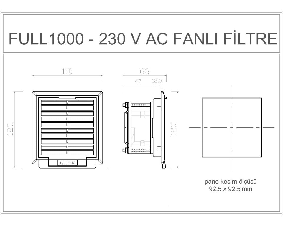 FULL 1000 | Fanlı Pano Havalandırma Menfezi | 30 m3