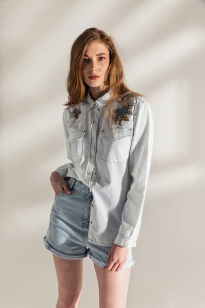 YILDIZ İŞLEMELİ TENCEL GÖMLEK