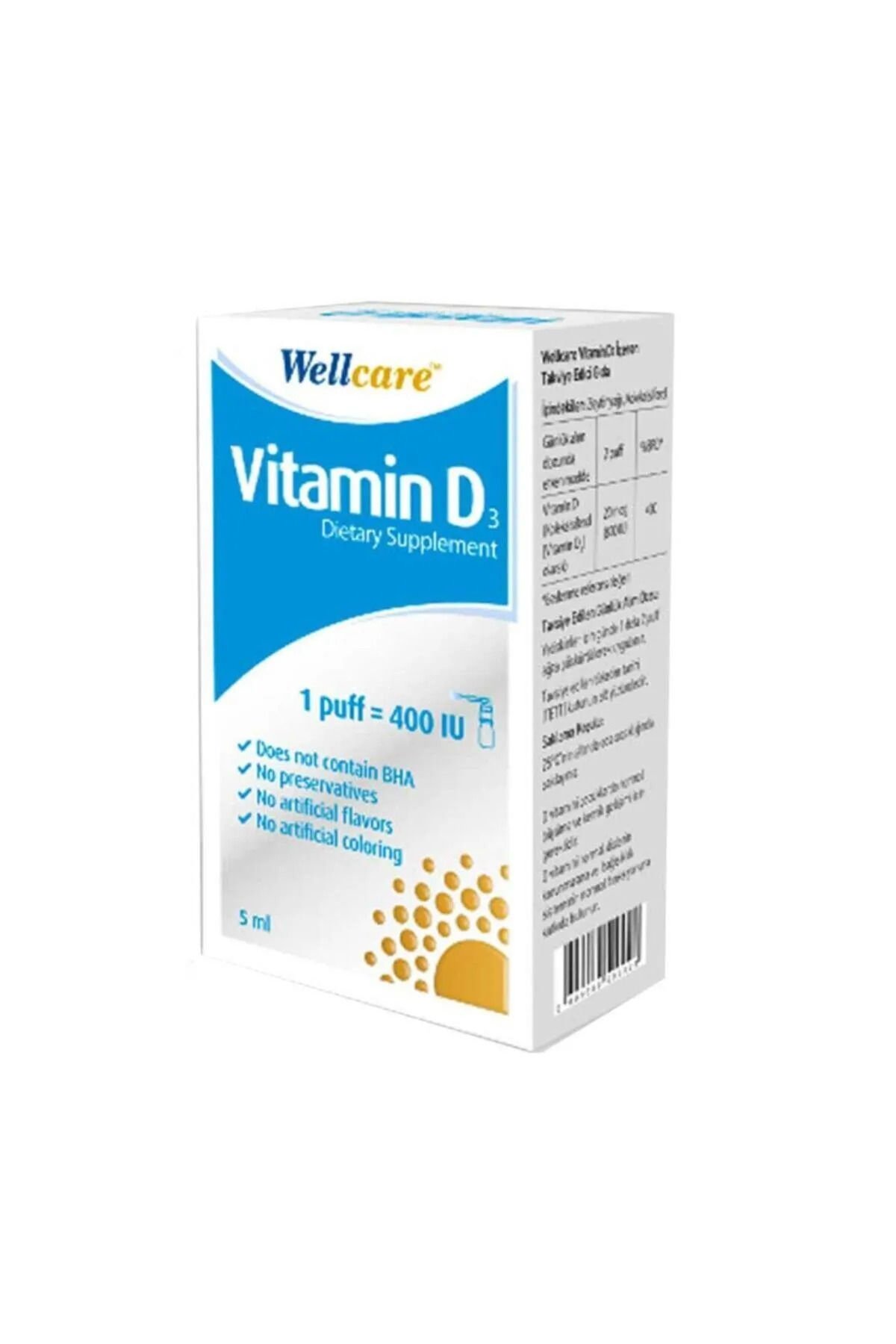 Wellcare Vitamin D3 İçeren Diyet Takviyesi 5 ml 1 Fıs 400 IU