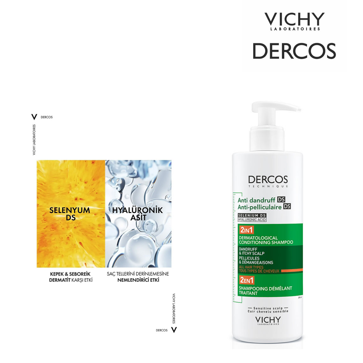 Vichy Dercos Dercos 2’si 1 Arada Kepek Karşıtı ve Nemlendirici Şampuan 390 ml