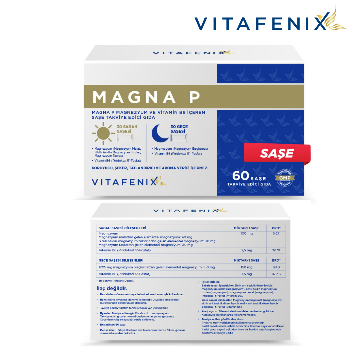 Vitafenix Magna P Magnezyum ve Vitamin B6 İçeren Saşe Takviye Edici Gıda