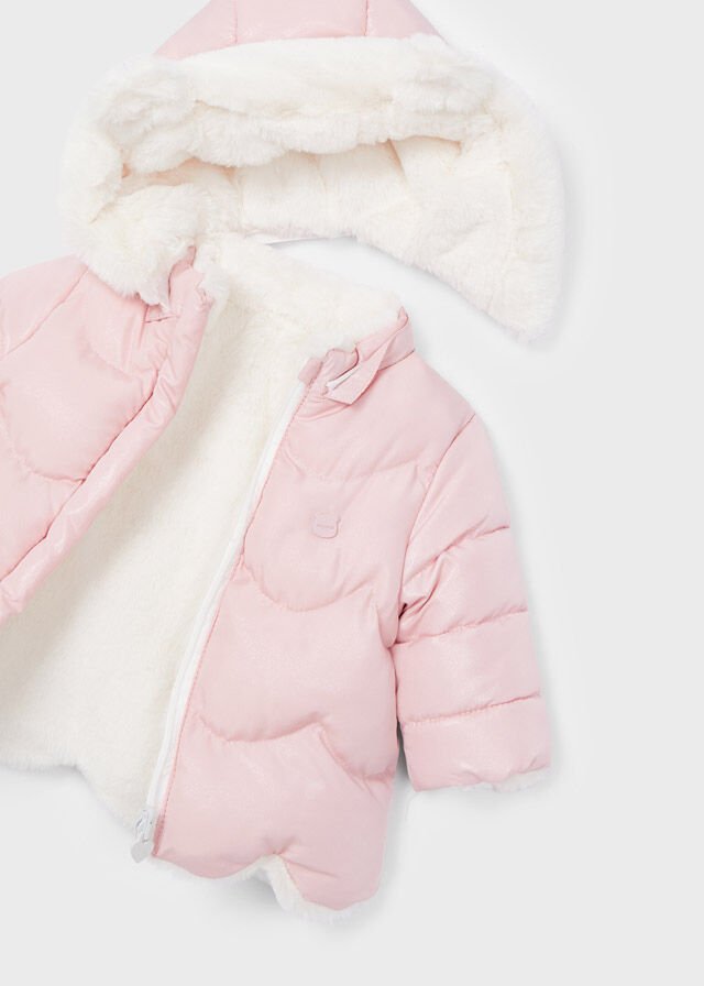 BABY PEMBE ÇİFT TARAFLI KÜRK MANTO