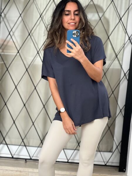 V Yaka Antrasit Renk Sinu Tshirt