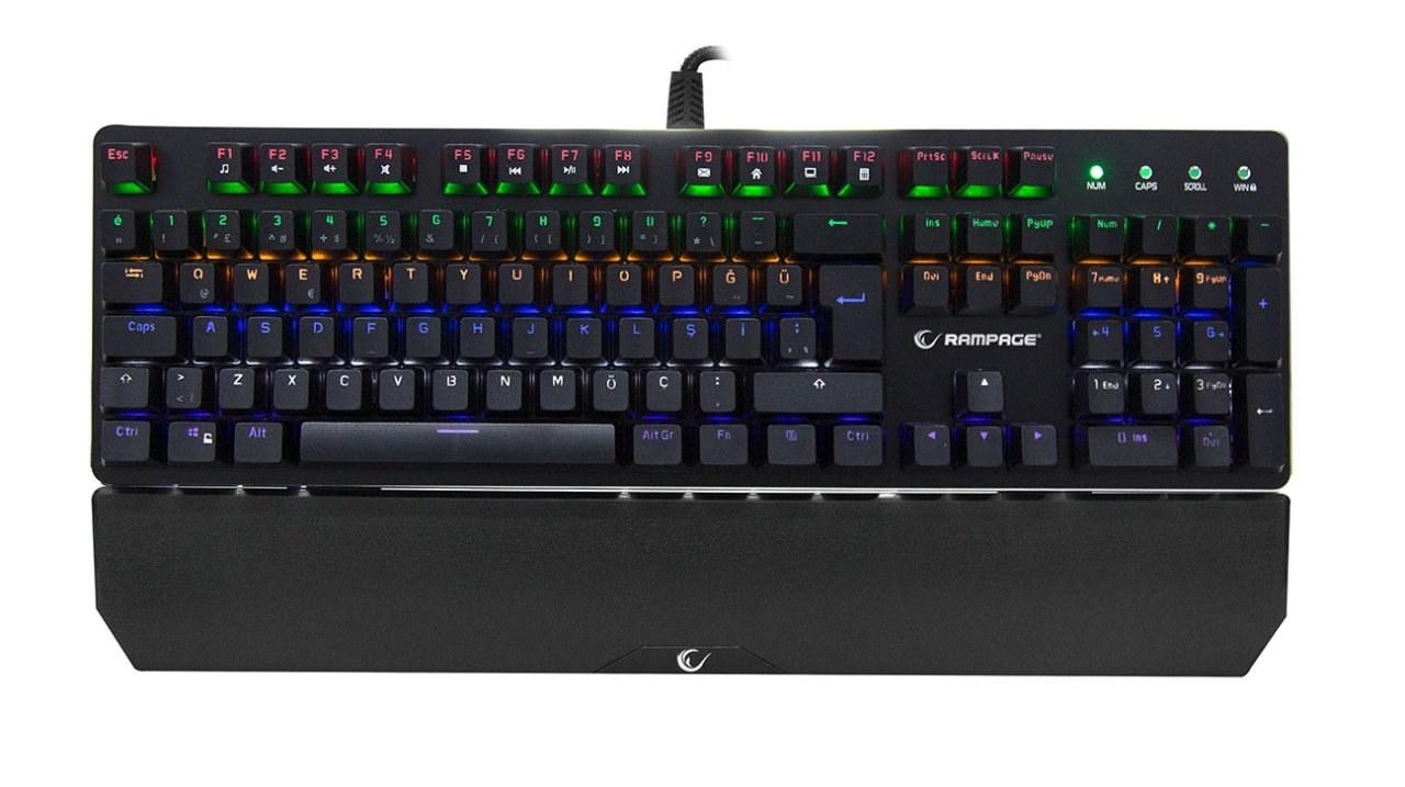 Rampage KB-R91 Optik Switch Su Geçirmez Gökkuşağı Ledli RGB Şeritli Metal Yüzey Mekanik Gaming Oyuncu Klavye