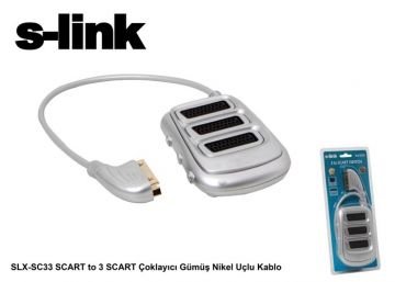 S-link SLX-SC33 SCART to 3 SCART Çoklayıcı Gümüş Nikel Uçlu Kablo