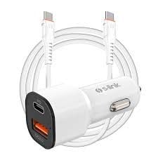 S-link SL-EC38PD TypeC to TypeC Kablolu 38W PD + USB QC3.0 Beyaz Araç Şarj Cihazı