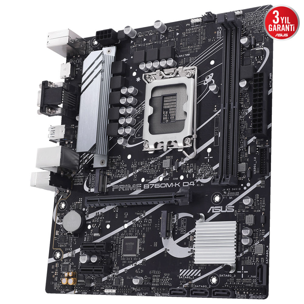 Asus PRIME B760M-K D4 Intel 1700p DDR4 5333 HDMI VGA 2x M2 USB3.2 AURA RGB mATX Anakart