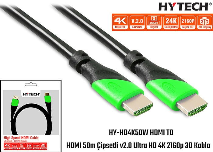 Hytech HY-HD4K50W HDMI TO HDMI 50m Çipsetli v2.0 Ultra HD 4K 2160p 3D Kablo