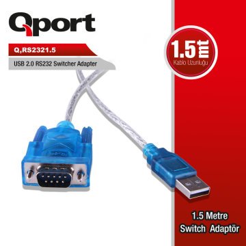 QPORT Q-RS2321.5 USB 2.0 DAN RS232 PORTUNA VE PARELEL PORTA 1.5 METRE ÇEVİ