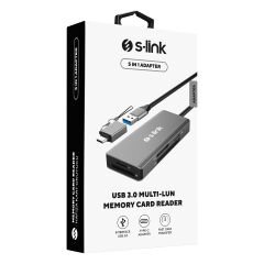 S-link SL-CR51 TypeC ve USB3.0 CF, SD, M2, Micro SD, MS 5 in 1 Metal Kart Okuyucu