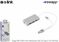 S-link Swapp SW-U320 4 Port Aluminium Usb 3.0 Type-C Gri Usb Hub
