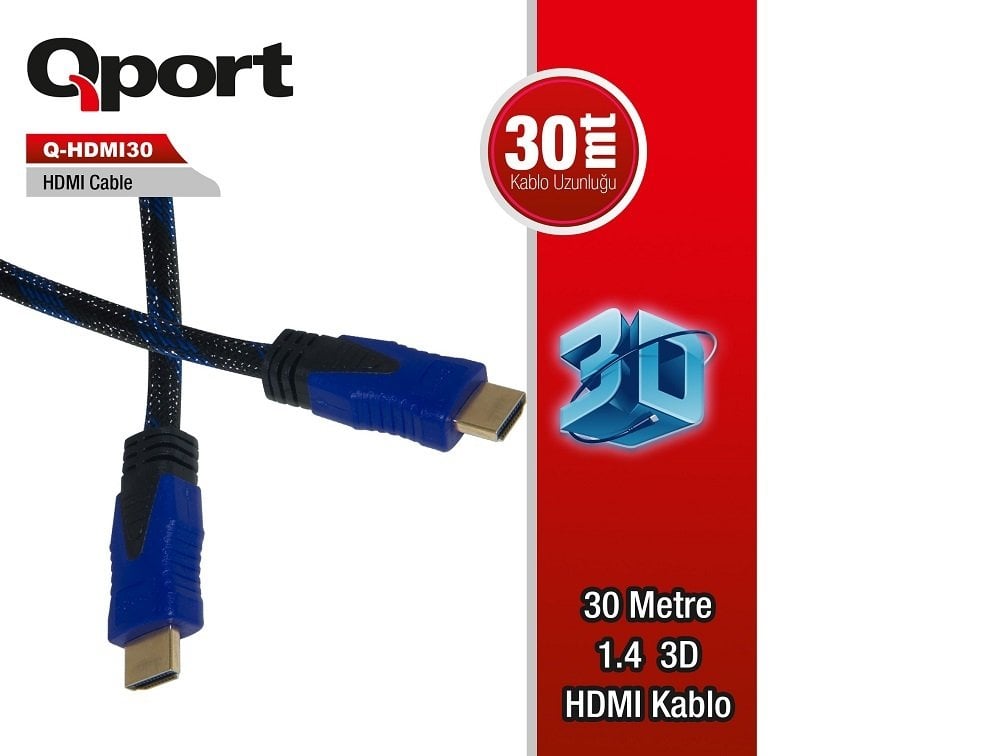 Qport Q-HDMI30 30 Metre Hdmi Kablo - 1.4 Versiyon 3D Altın Uçlu