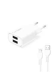 COMPAXE CTA-521D IU 10W 5V 2.1A ÇİFT USB + USB TO LIGHTNING 3A KABLOLU SET BEYAZ