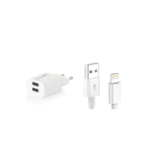 COMPAXE CTA-521DIU 10W 5V 2.1A ÇİFT USB + USB TO LIGHTNING 3A KABLOLU SET BEYAZ