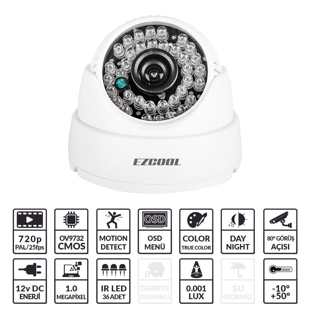 EZCOOL EZ-2001HD 1MP 3,6MM (3MP) 36 LED AHD DOME