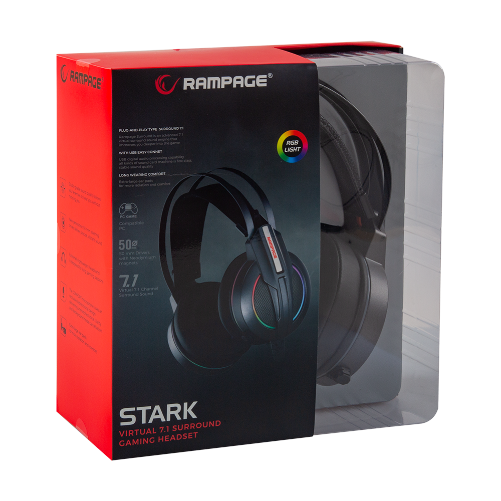 Rampage RM-K6 STARK PLUS USB 7.1 Double RGB Efektli Metalik Gri Surround Gaming Oyuncu Mikrofonlu Kulaklık