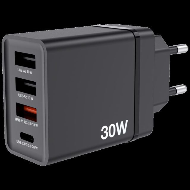 49700 CHR-30EU1 USB CHARGER 30W WITH 1 X USB-C PD 20 W/1XUSB-A QC 3.0/2 XUSB