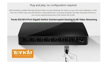 Tenda SG108 8 Port Gigabit Switch - 10/100/1000 Gigabit Desktop Ethernet Switch